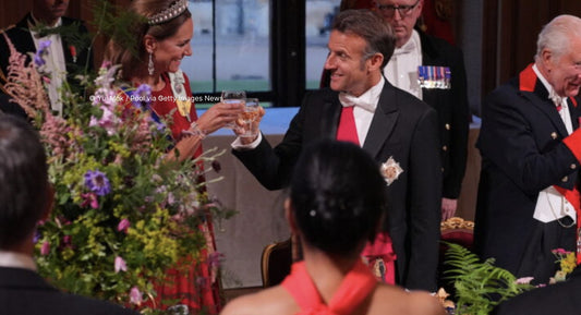 D. : "Macron state banquet menu: Haut-Brion and English sparkling poured"